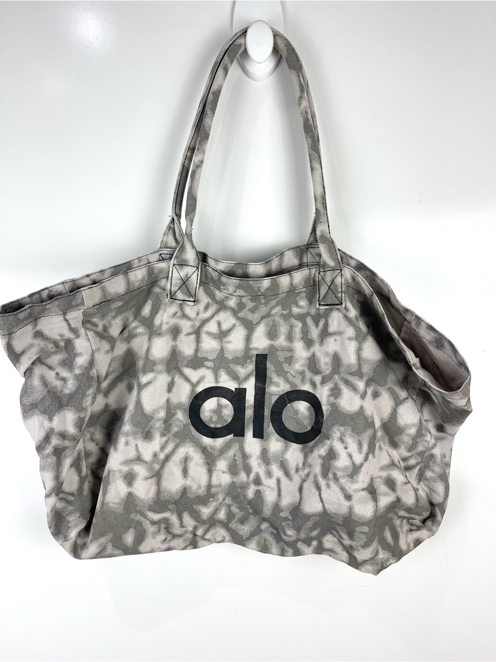 Alo Yoga Gray Tie Dye Canvas Shopper Tote Oversized Bag Large Carryall